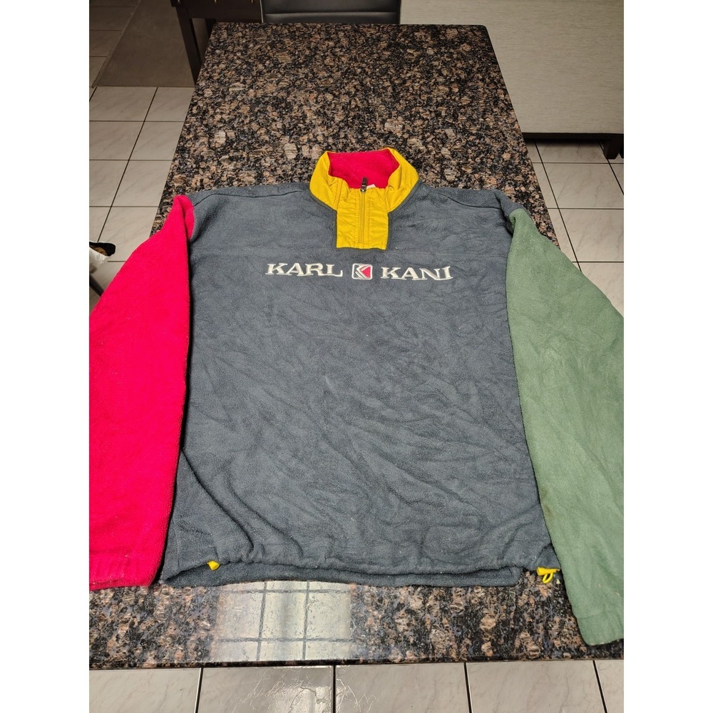 Karl Kani Colorblock 1/4 Zip Fleece Pullover Sweatshirt Men's S Mock Neck